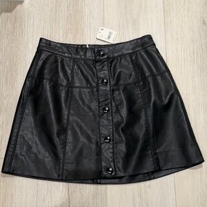 Free people Black Button-Front Leather Skirt